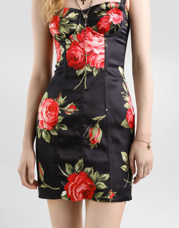 Dolce & Gabbana Vestido de raso con estampado de buqués de rosas Dolce & Gabbana Vestido de raso con estampado de buqués de rosas Multicolor F6CLMTFSICD