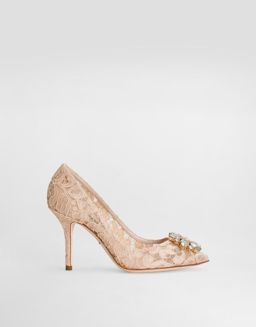 Lace rainbow pumps with brooch detailing
