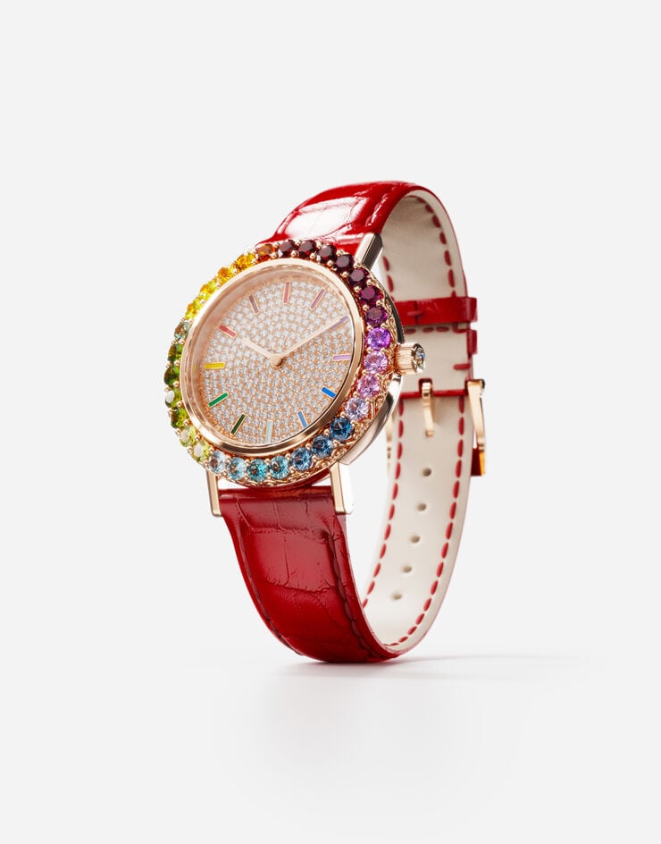 Dolce & Gabbana Iris watch in rose gold with multi-colored fine gems and diamonds Red WWLB2GXA0XA