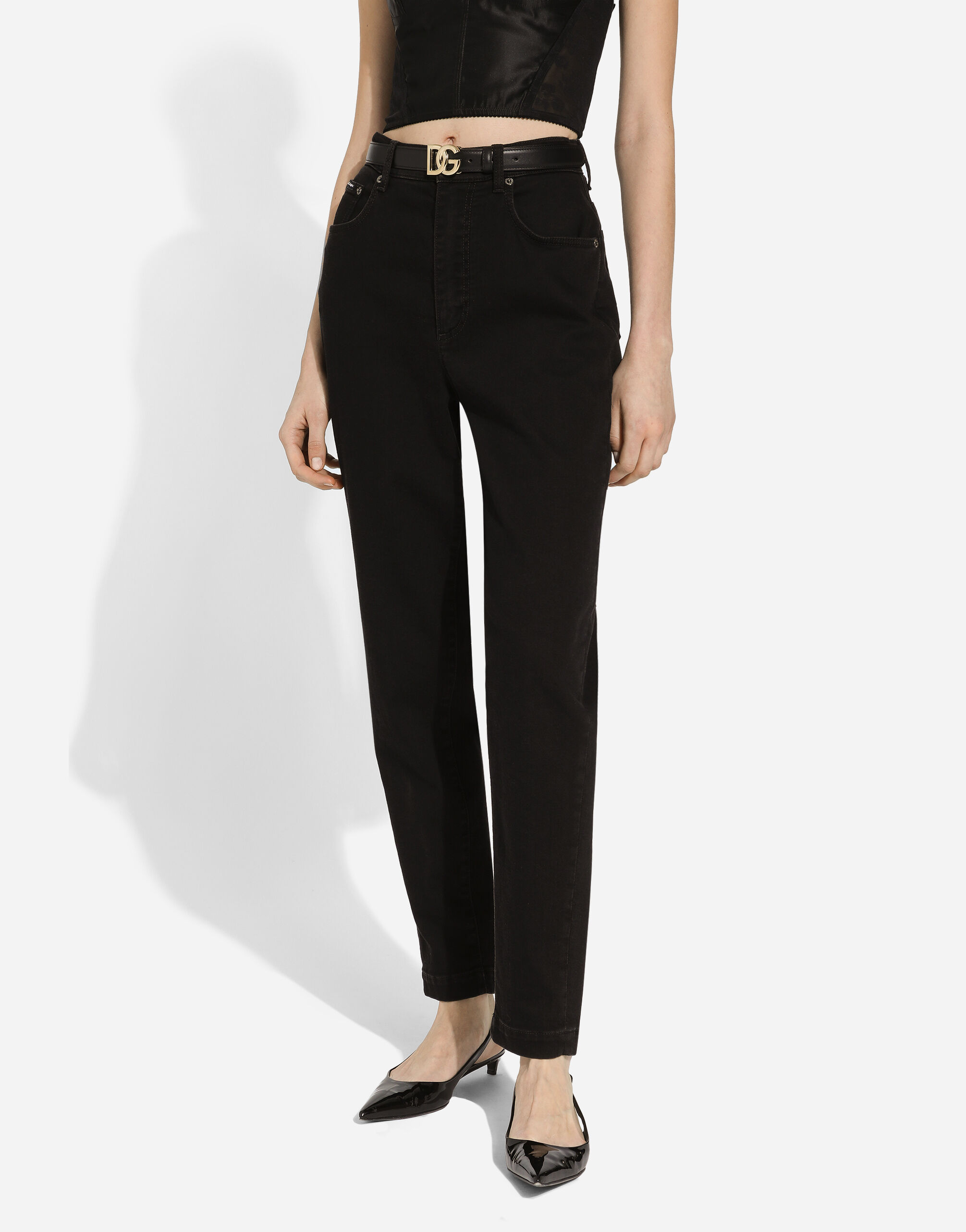 Calfskin belt with DG logo in Black for Women