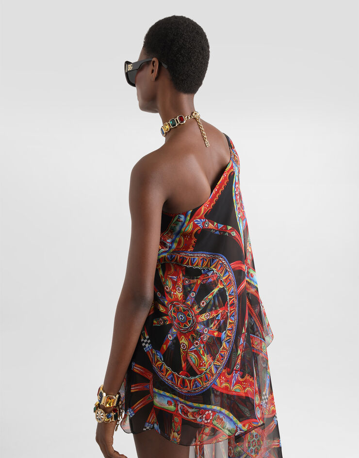 Dolce & Gabbana One-shoulder carretto-print chiffon dress Multicolor F615RTIS13V