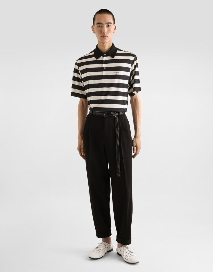Dolce & Gabbana Short-sleeved silk jersey polo-shirt with striped print Multicolor G8RV9TG7O8F