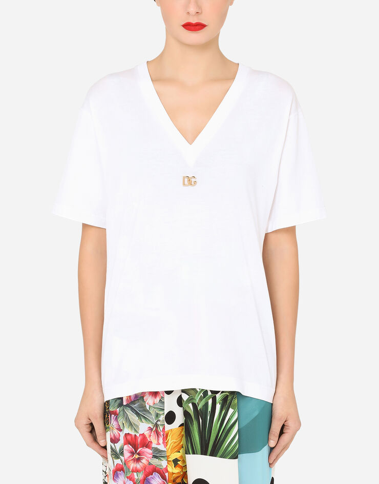 Dolce & Gabbana Oversized short-sleeved jersey t-shirt with DG logo BLANCO F8M65ZFU7EQ