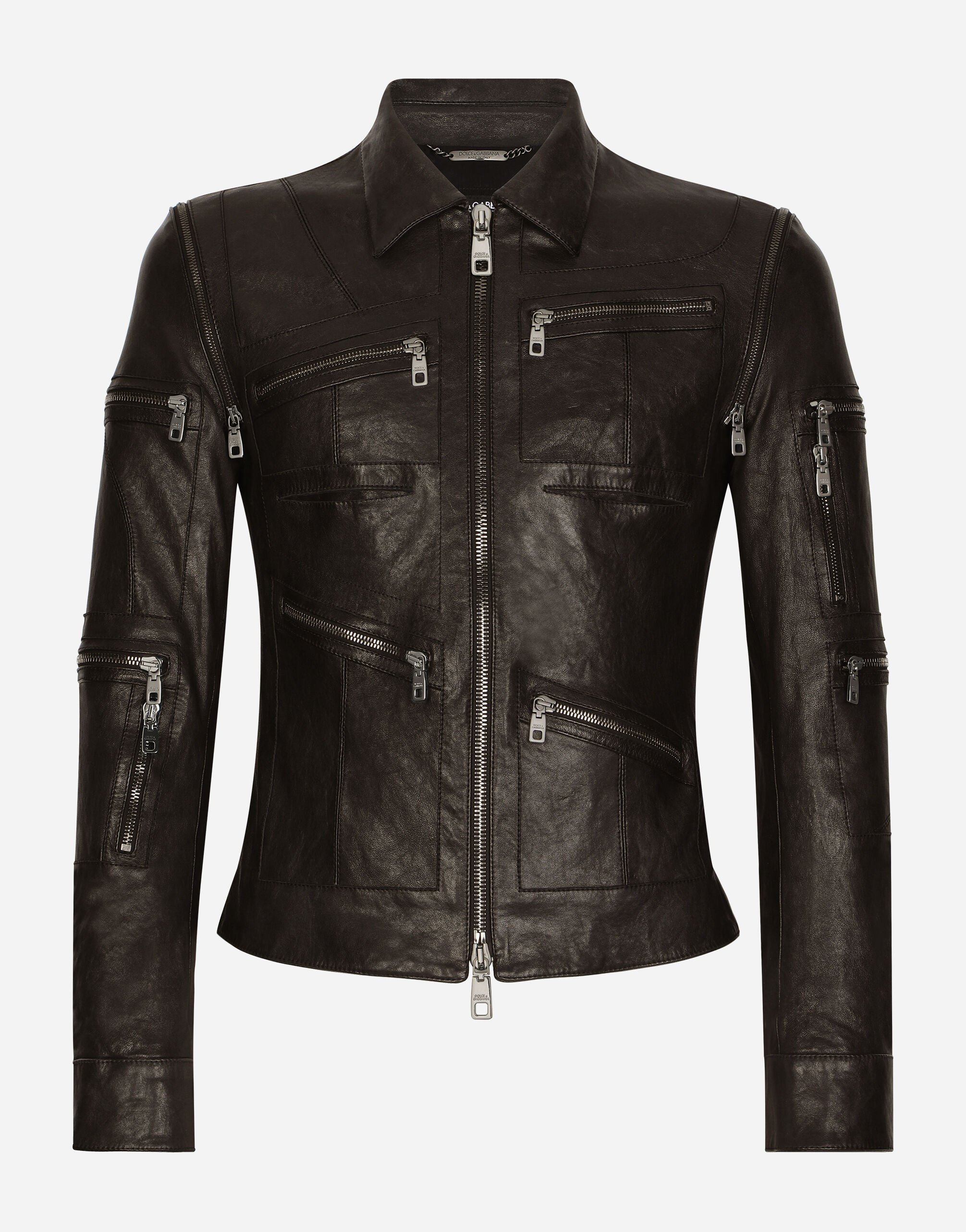 Dolce&Gabbana Washed leather jacket Blue GW3JATFUFJR