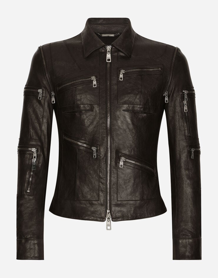Dolce & Gabbana Jacke aus gewaschenem Leder Schwarz G9AHGLHULSC