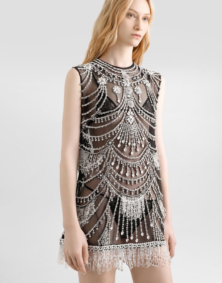 Dolce & Gabbana Short tulle dress with chandelier embroidery Multicolor F60EAZGDDF4