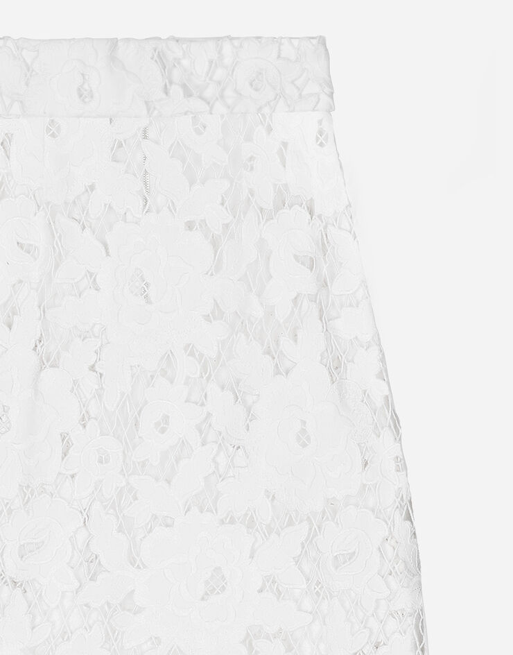Dolce & Gabbana Cotton midi skirt with floral openwork detailing White F4CVRZFG6AD