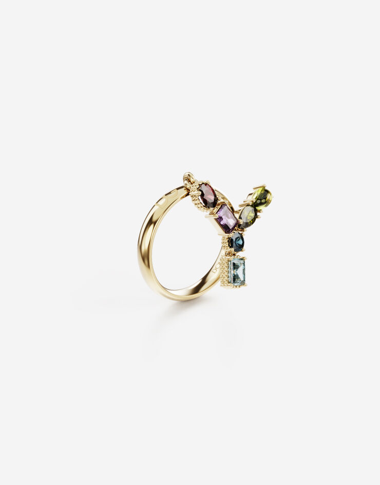 Dolce & Gabbana Rainbow alphabet Y ring in yellow gold with multicolor fine gems Gold WRMR1GWMIXY