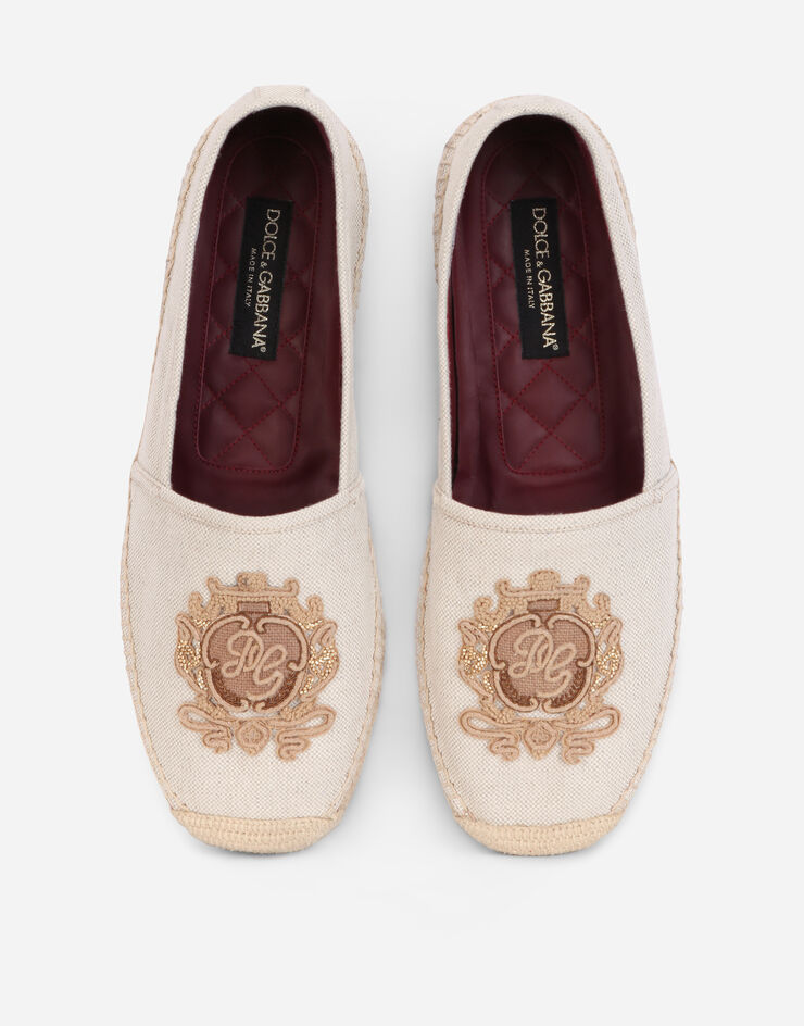 Dolce & Gabbana Canvas espadrilles with coat of arms embroidery Beige A50445AO299