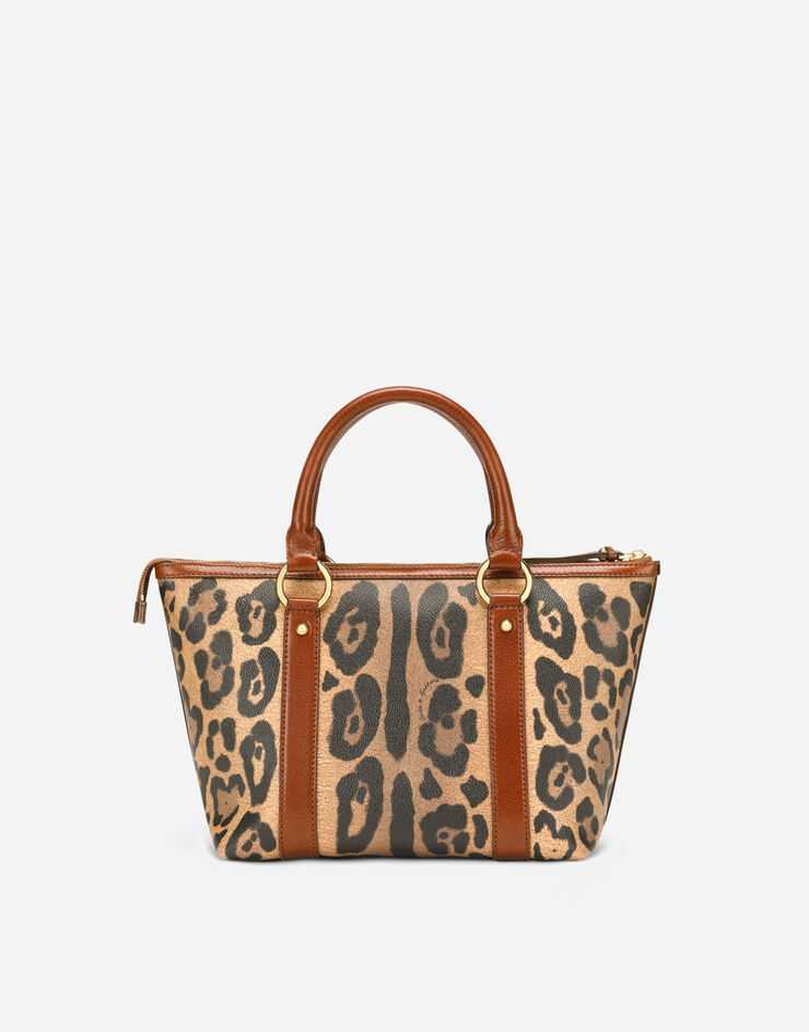 Dolce & Gabbana Bolso shopper pequeño en crespo estampado leopardo con placa con logotipo Multicolor BB2216AW384