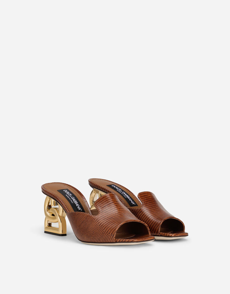 Dolce & Gabbana Iguana-print calfskin mules with 3.5 heel Brown CR1180AY281