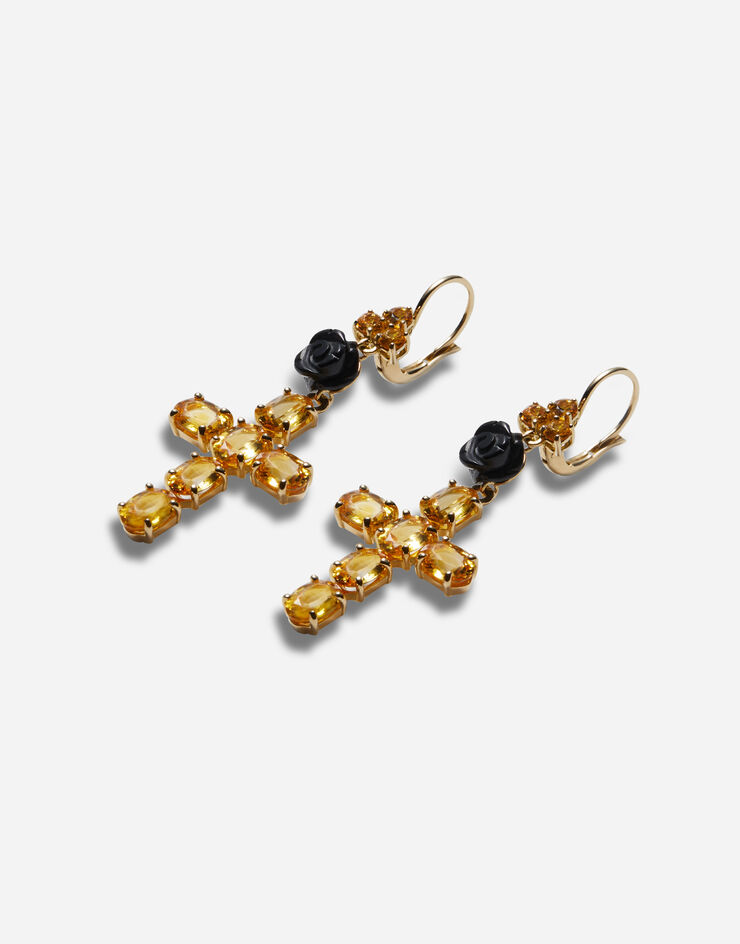 Dolce & Gabbana Pendientes Family en oro amarillo con zafiros amarillos Dorado WEDC1GWCRD1