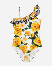 Dolce & Gabbana Spandex one-piece swimsuit with yellow rose print Print L5J847G7M0L
