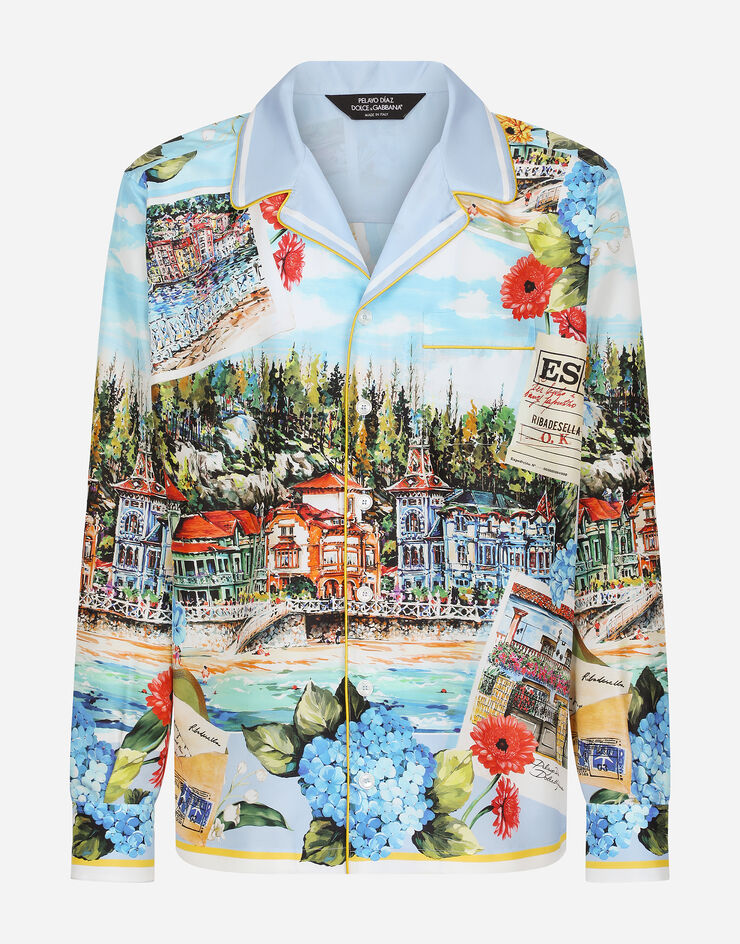 Dolce&Gabbana Silk habotai shirt with landscape print Multicolor I5A23MGH179