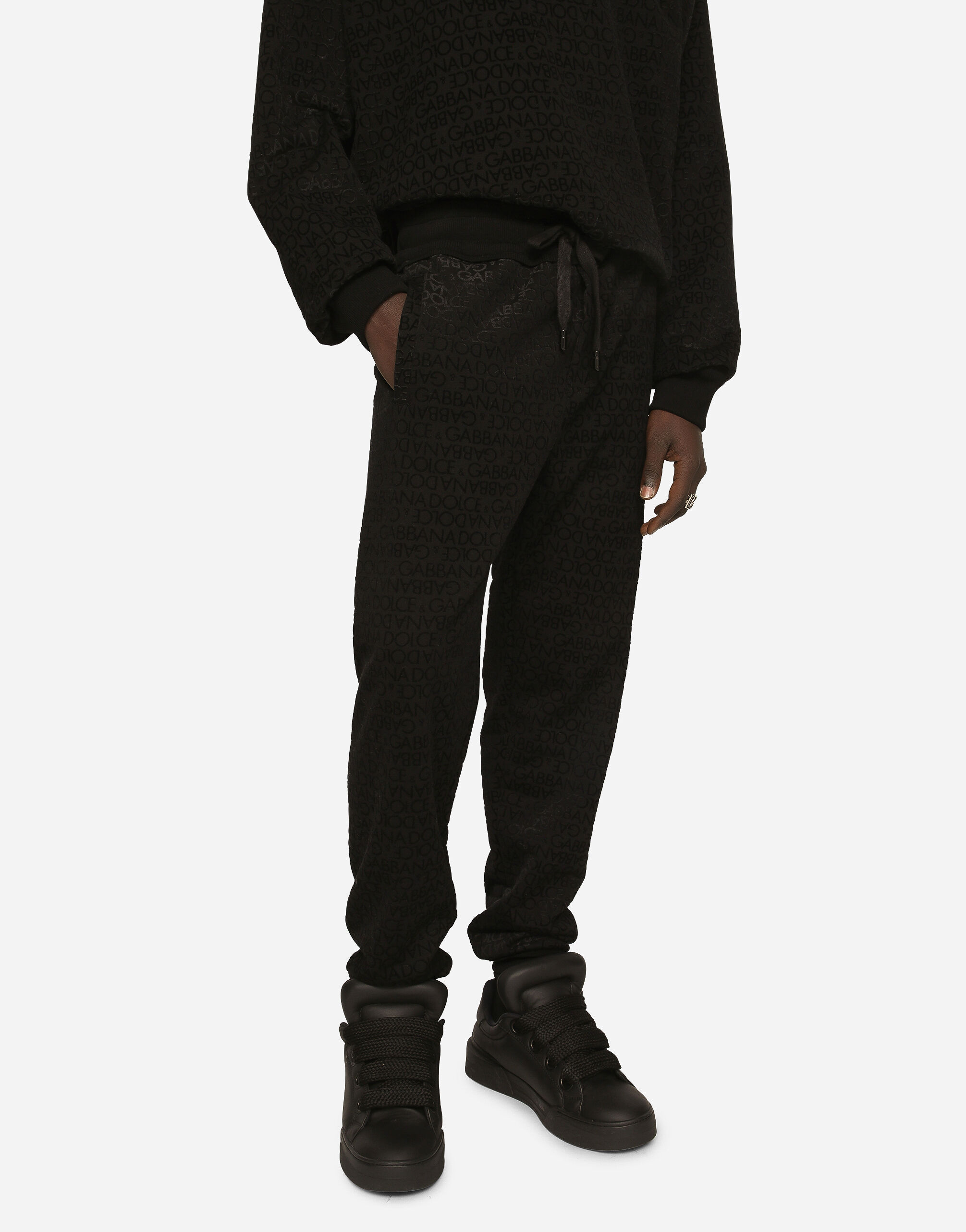 Jogging pants with flocked Dolce&Gabbana logo in Black for