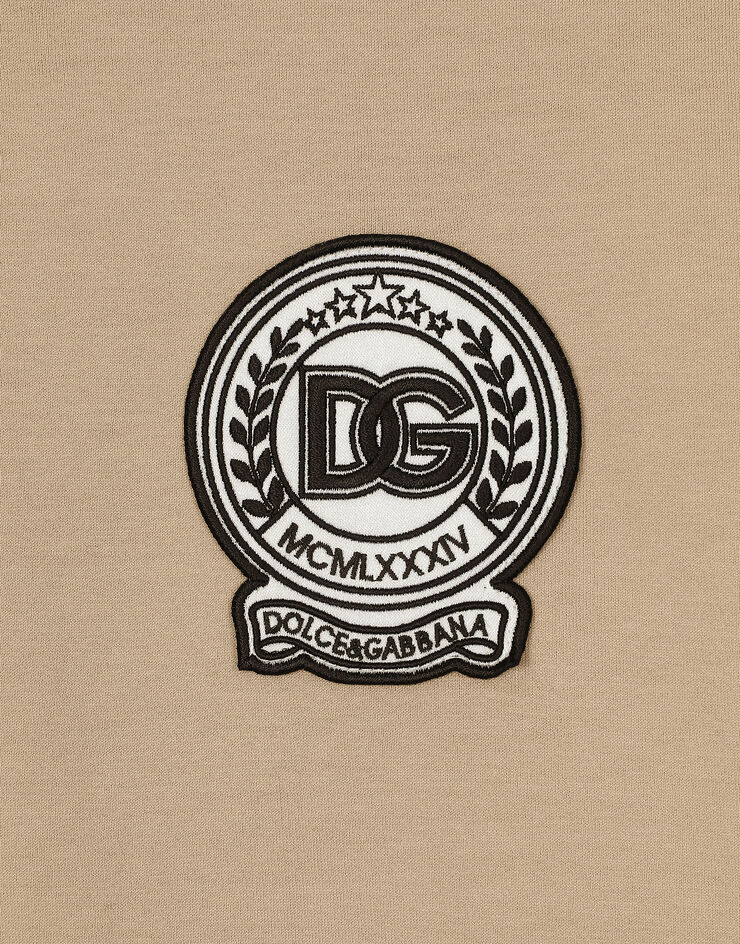 Dolce & Gabbana T-Shirt aus Baumwolle mit DG-Logostickerei Beige G8PN9ZG7NYE