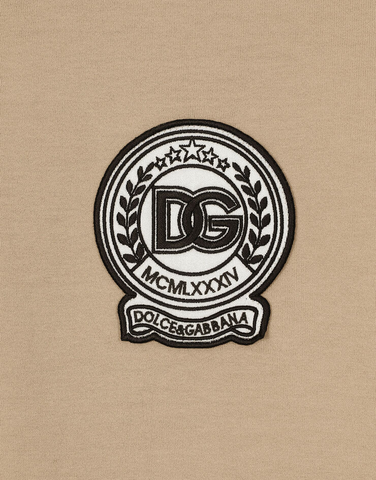 Dolce & Gabbana Cotton T-shirt with DG logo embroidery Beige G8PN9ZG7NYE