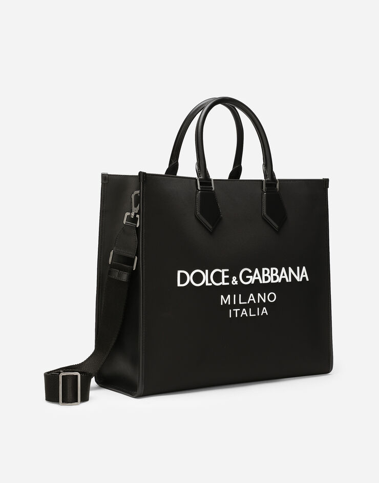 Dolce & Gabbana Shopping grande in nylon con logo gommato Nero BM2271AG182