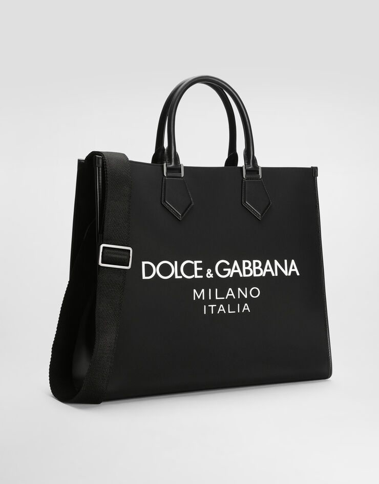 Dolce & Gabbana Large nylon shopper with rubberized logo Black BM2271AG182