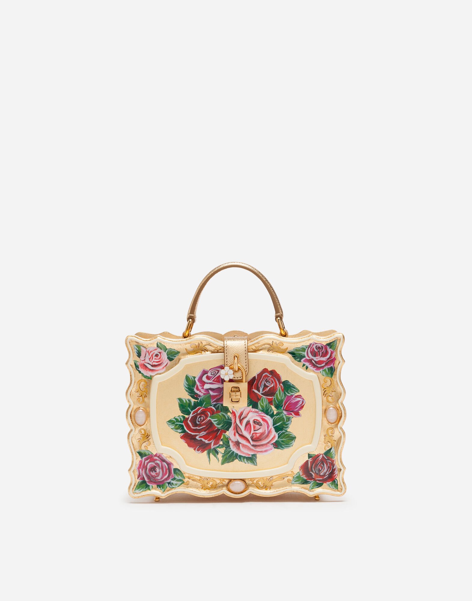 Dolce & Gabbana Dolce Box bag in golden hand-painted wood Floral Print BB5970AK033