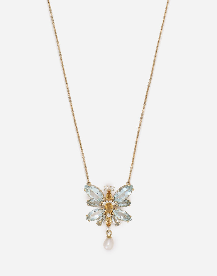 Dolce & Gabbana Spring necklace in yellow 18kt gold with aquamarine butterfly Gold WAJI1GWAQ01