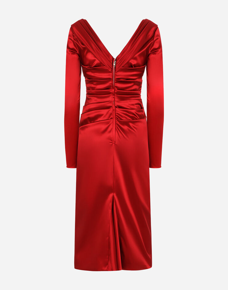 Dolce&Gabbana Satin draped calf-length dress Red F6DJFTFURAD