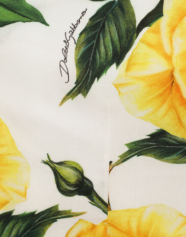 Dolce & Gabbana Top corto con hombro asimétrico de algodón con estampado de rosas amarillas Imprima F771OTFSEHW