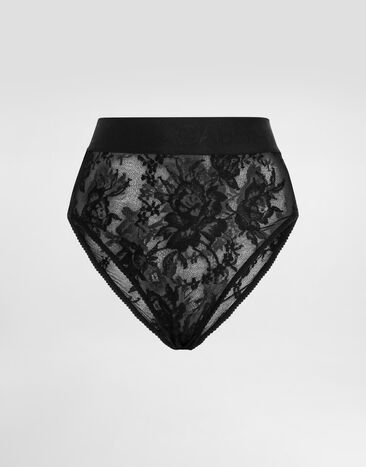 Dolce & Gabbana High-waisted lace briefs with branded elastic Black O2C97THLM37