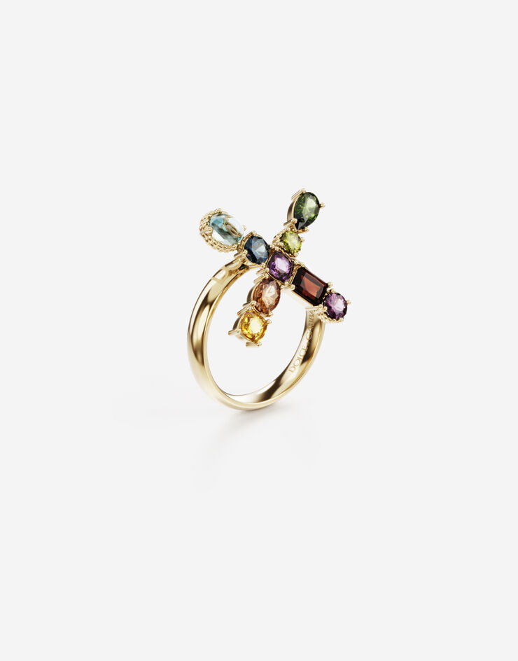 Dolce & Gabbana Rainbow alphabet X ring in yellow gold with multicolor fine gems Gold WRMR1GWMIXX