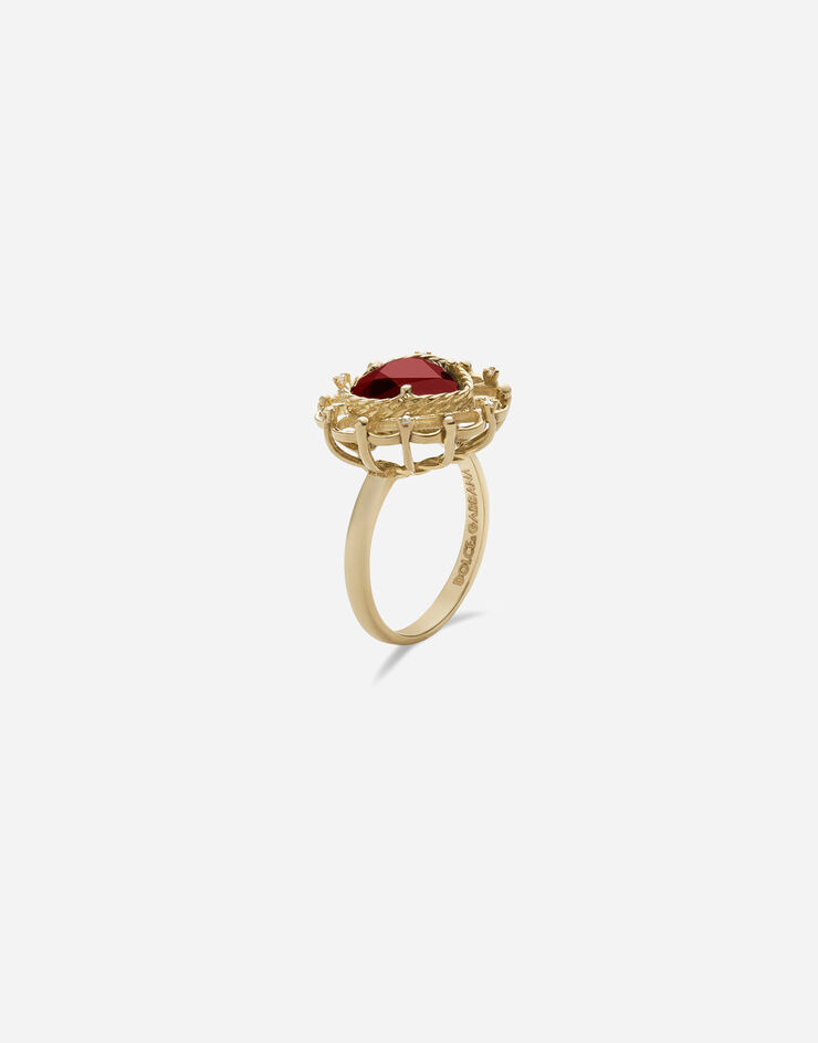 Dolce & Gabbana Heart ring in yellow gold 18Kt with a red rhodolite garnet. Yellow WRFL1GWGA00