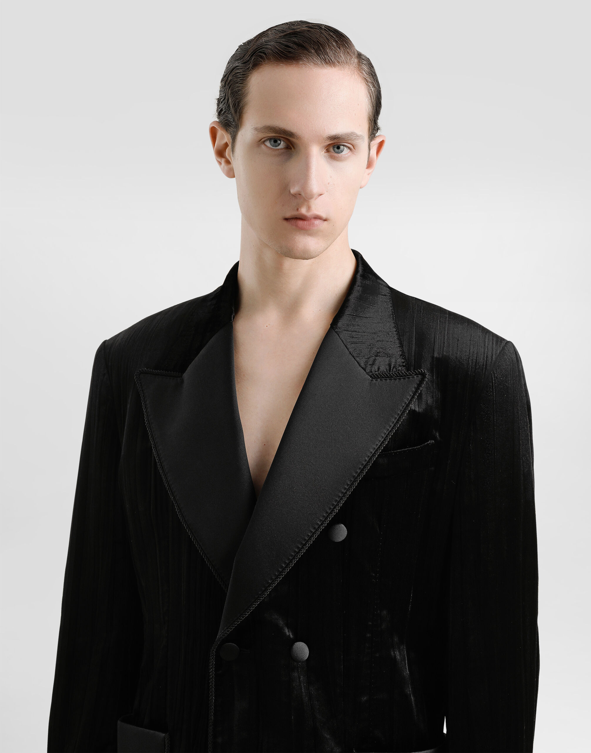 DOLCE&GABBANA★素敵！WOOL DOUBLE BREASTED VELVET TRIM JACKET DOLCE&GABBANA Double-breasted satin-trimmed wool-blend