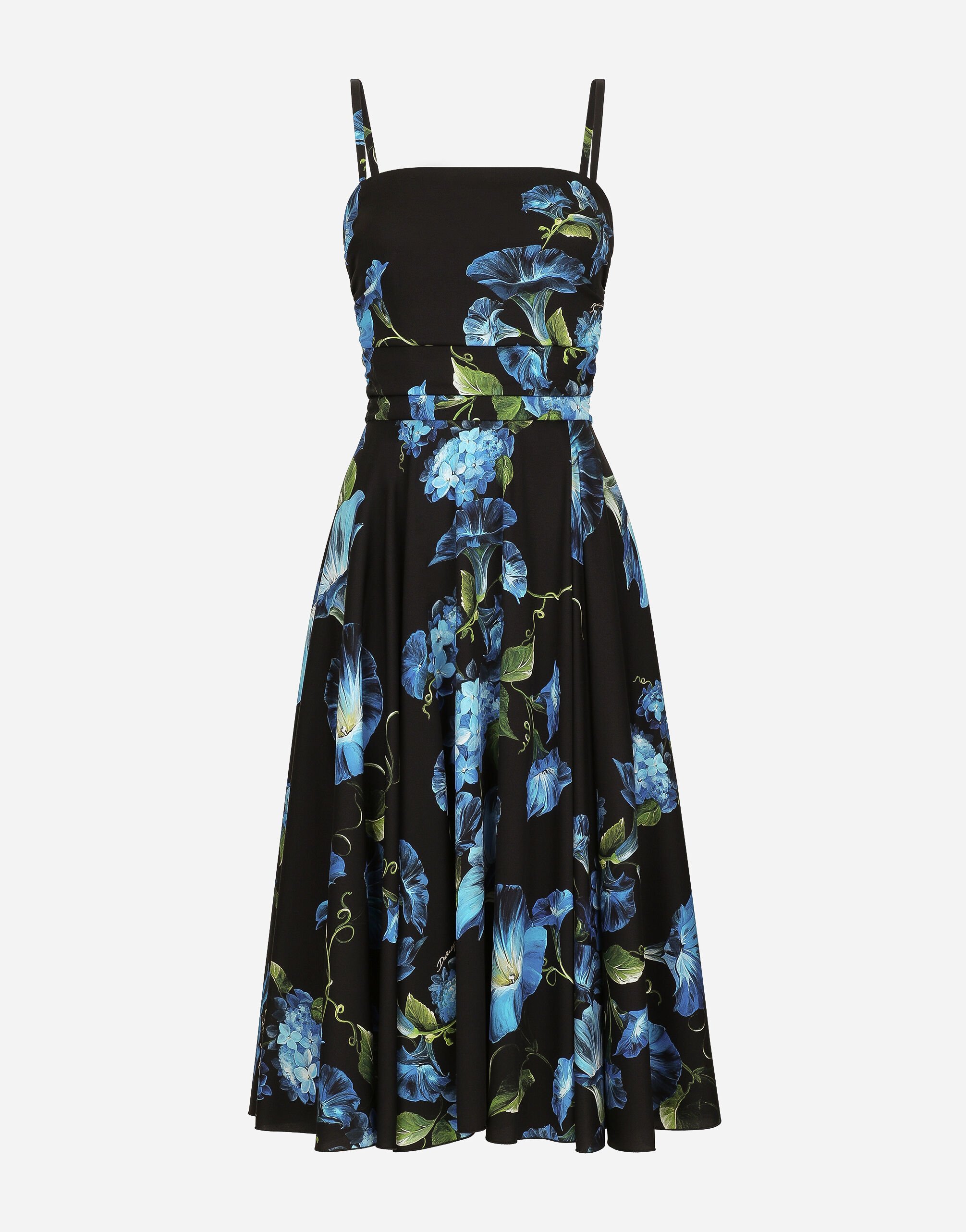Dolce & Gabbana Strapless charmeuse dress with bluebell print Print F6GAZTHS5Q0