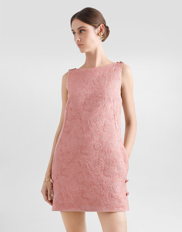 Dolce & Gabbana Short floral quilted jacquard sack dress Pink F6TMLTHJMQK