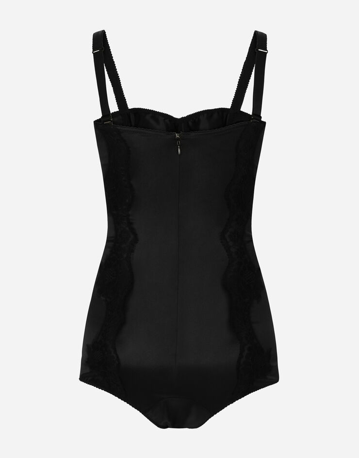 Dolce & Gabbana Silk balconette-bra bodysuit with lace detailing Black O9A05TONO13