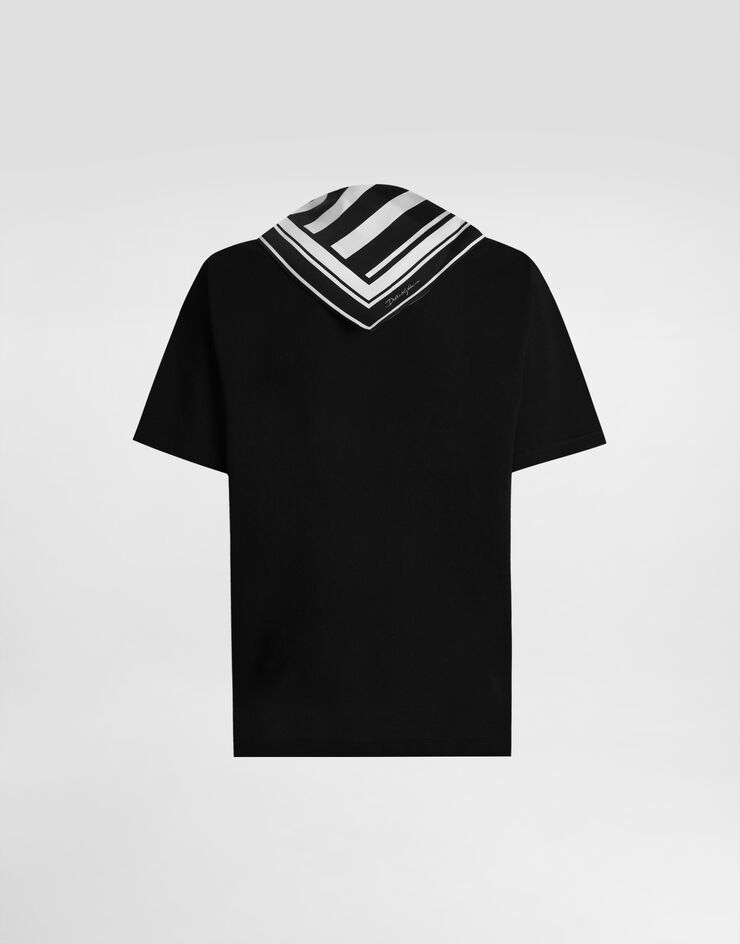 Dolce & Gabbana Kurzarm-T-Shirt aus Jersey mit Seidentuch am Kragen Schwarz G8SR8TG7O8E