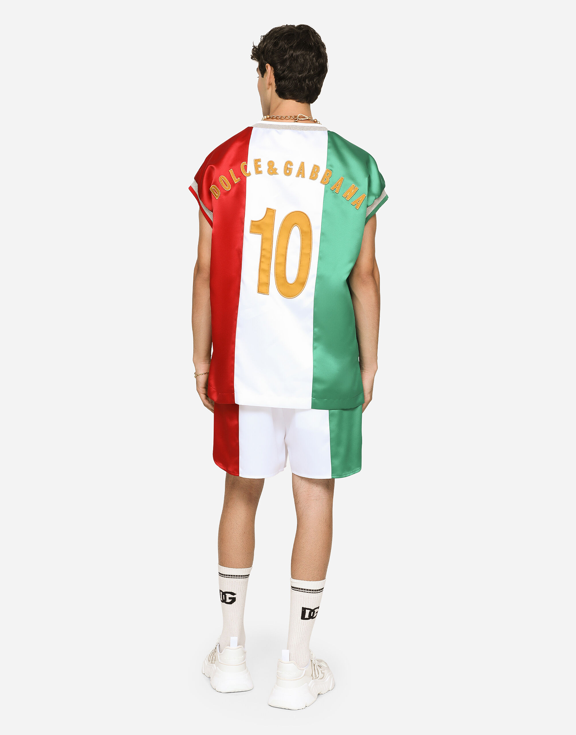 Satin shorts with DG patch in Multicolor for Men | Dolce&Gabbana® US
