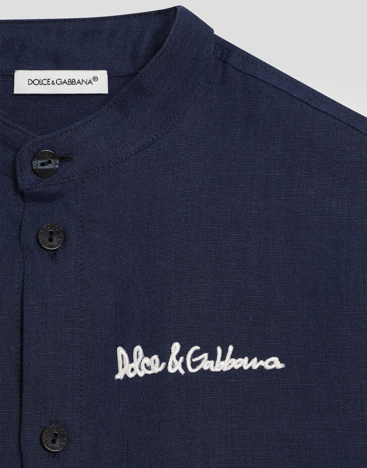 Dolce & Gabbana Non-stretch linen shirt with Dolce&Gabbana logo Blue L44S25FU4GI