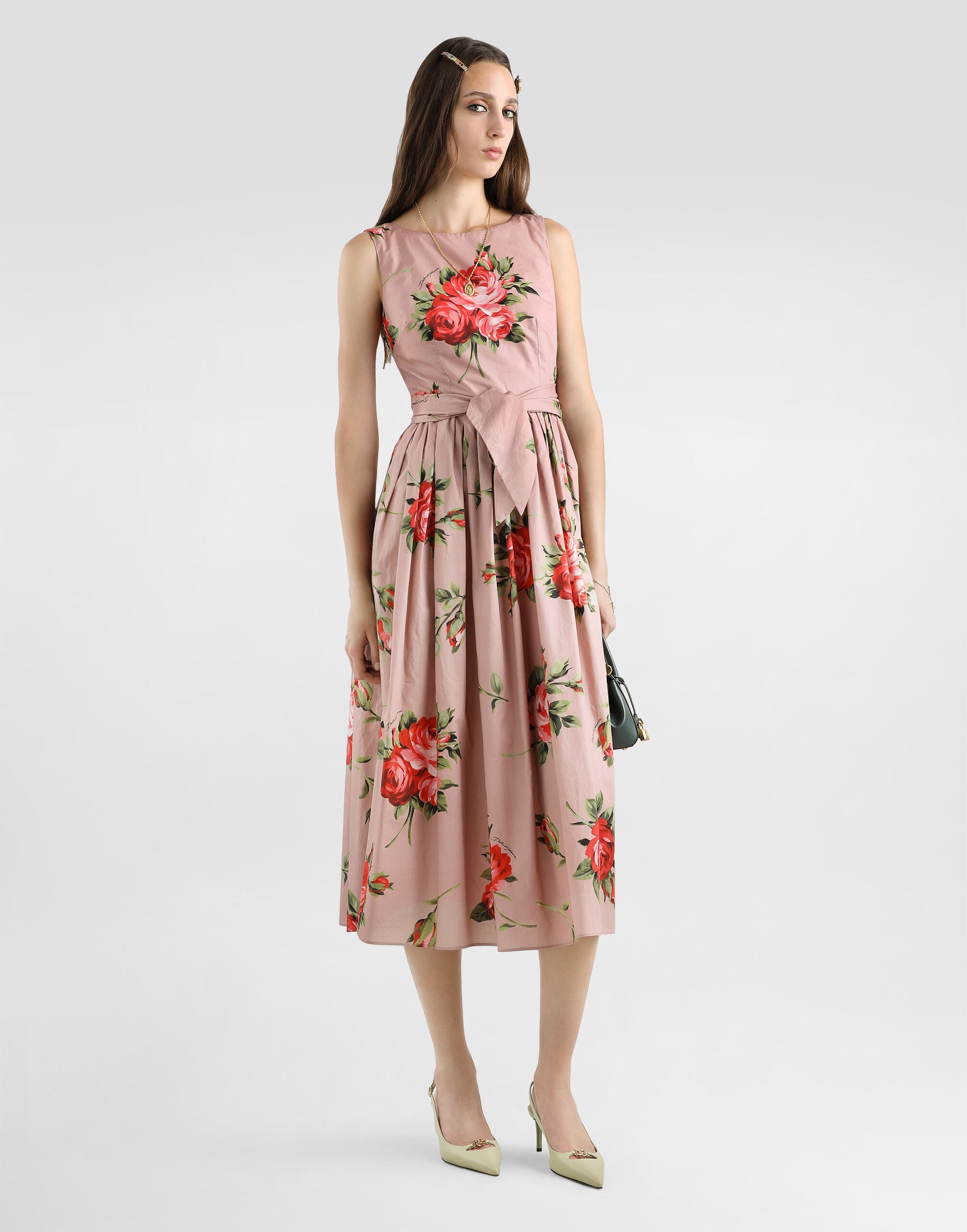 Rose bouquet-print cotton dress in Multicolor for Women