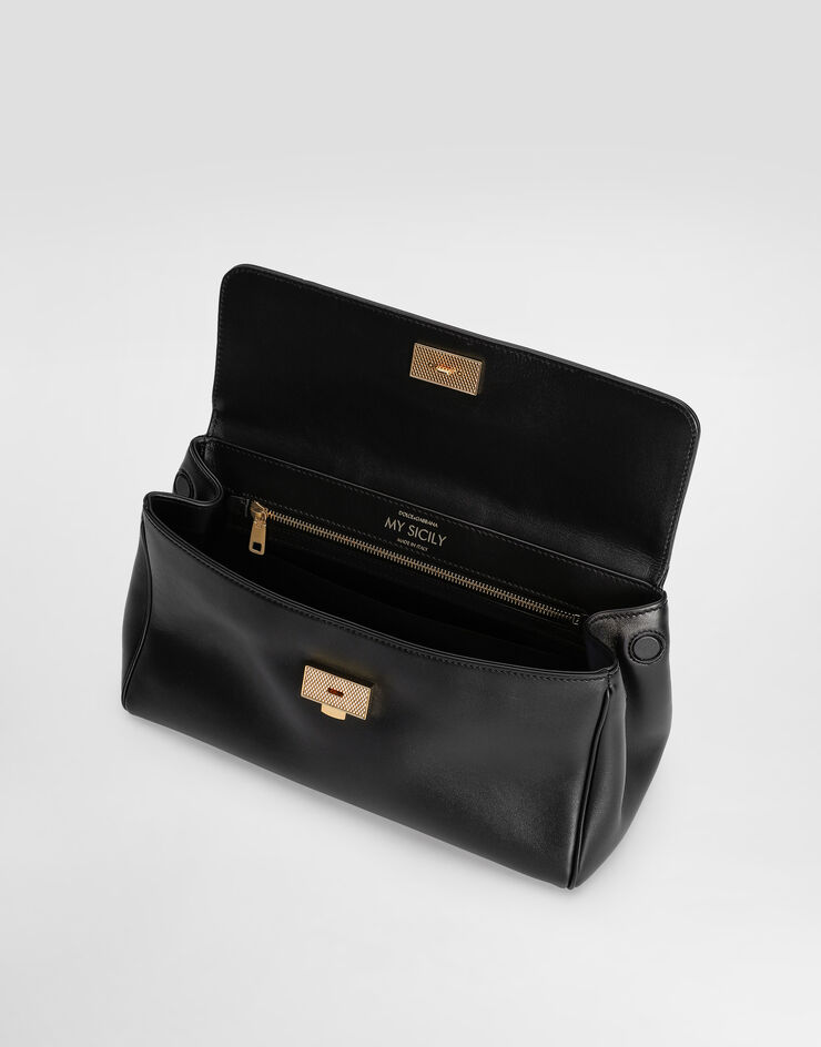Dolce & Gabbana Medium My Sicily handbag in plongé calfskin Black BB7782B7321