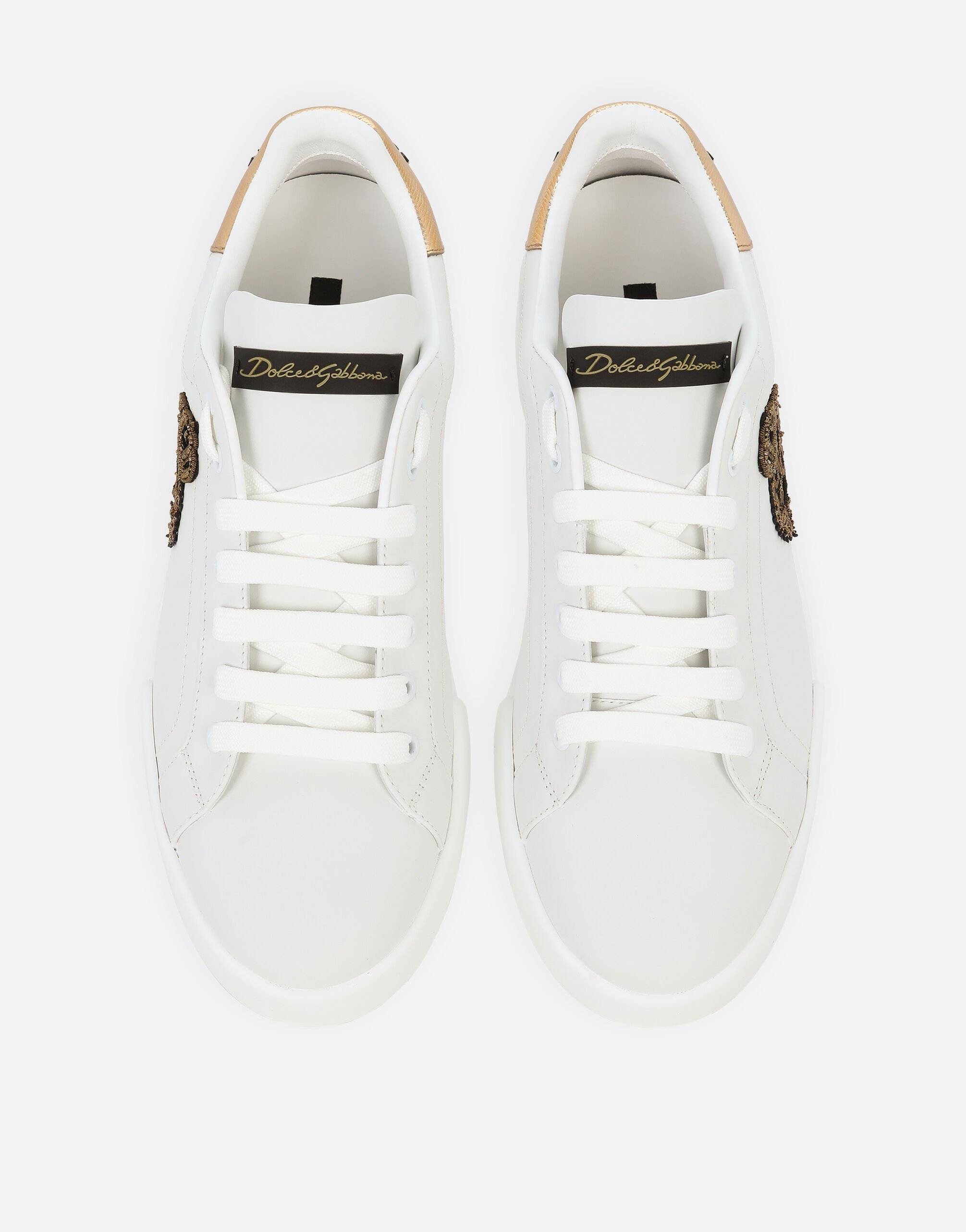 【関税&送料込】Dolce&Gabbana White Gold Portofino Sneakers Calfskin nappa Portofino sneakers with crown patch in WHITE