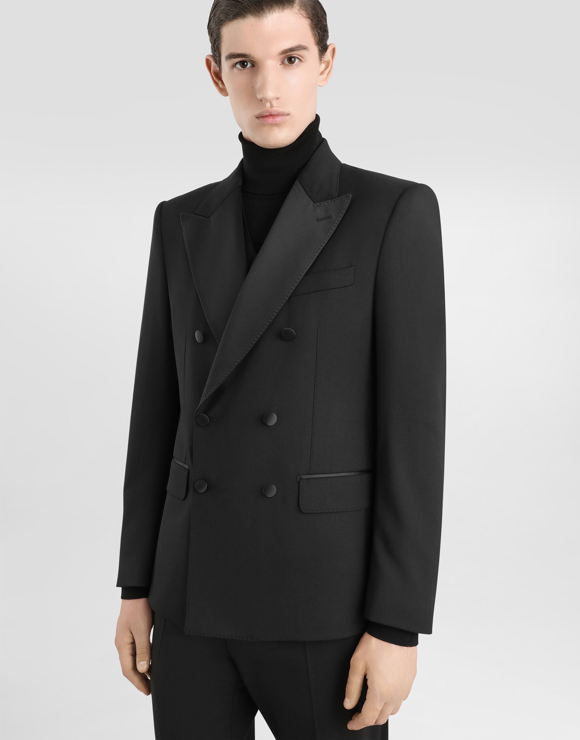 Three-piece Sicilia-fit suit in stretch wool in Black for