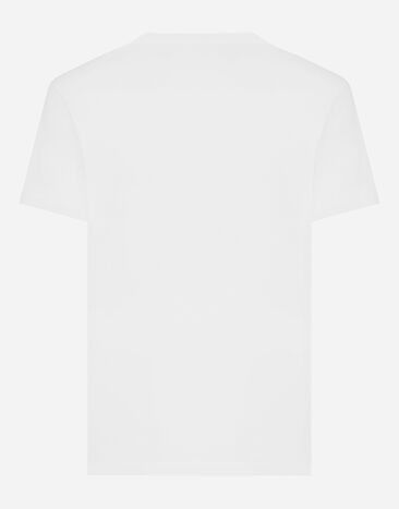 Dolce & Gabbana Cotton V-neck T-shirt with branded tag White G8PT2TG7F2I