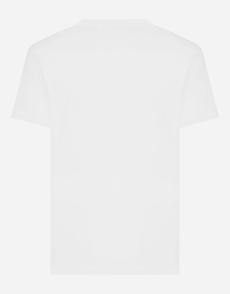 Dolce & Gabbana Baumwoll-T-Shirt V-Ausschnitt mit Logoplakette Weiss G8PT2TG7F2I