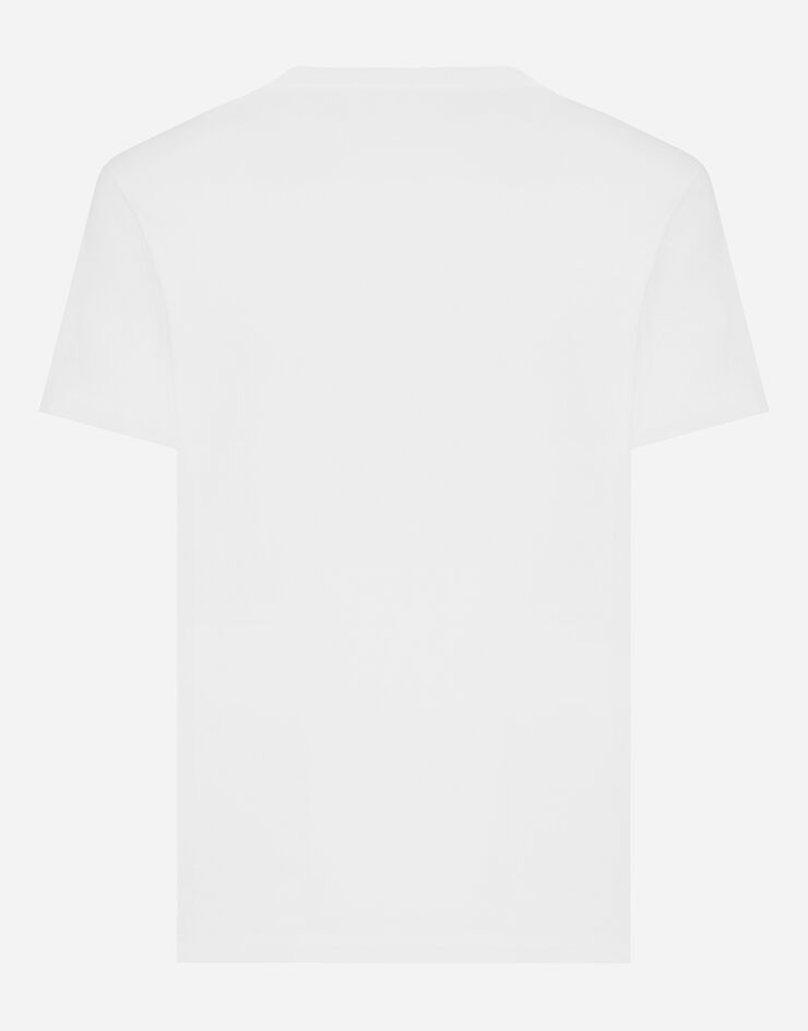 Dolce & Gabbana Cotton V-neck T-shirt with branded tag White G8PT2TG7F2I