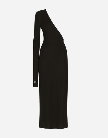 Dolce & Gabbana Vestido de punto con hombro descubierto y manguito Negro F6AQXTFUGO7