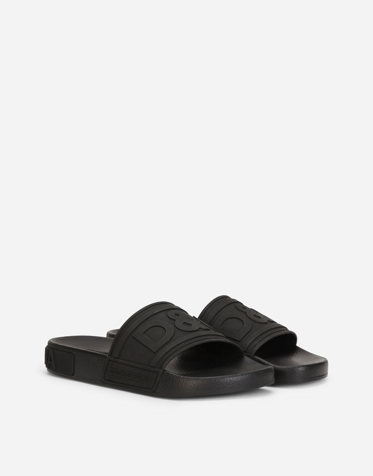 Dolce & Gabbana Rubber beachwear slides with DG logo Black CW0141AX389