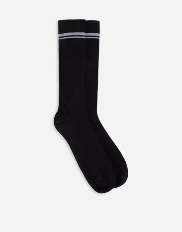 Dolce & Gabbana Stretch cotton socks with jacquard DG logo Blue GC131AG1UAY