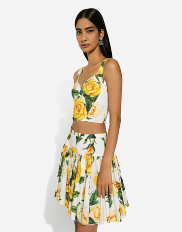 Dolce & Gabbana Short circle skirt in yellow rose-print cotton Print F4CFATHS5NK
