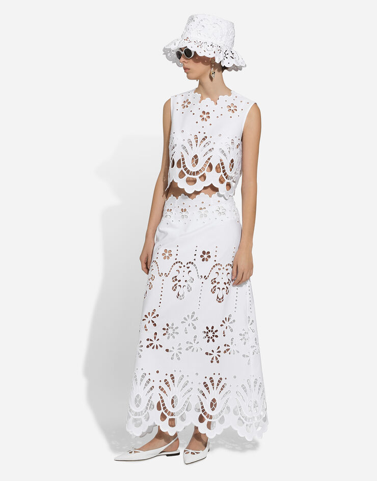 Dolce & Gabbana 挖剪刺绣棉质中长半裙 白 F4CVTZGDCJQ