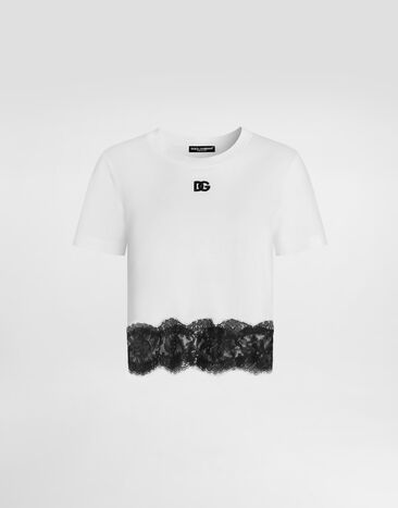 Dolce & Gabbana Jersey t-shirt with lace White F8W71ZFU7EQ